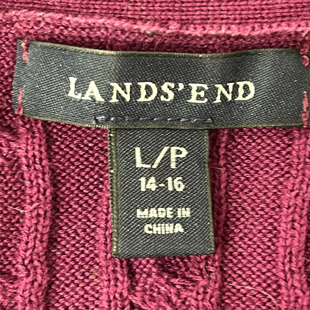Lands’ End women’s Size Large‎ Petite purple cable knit long sleeve cardigan